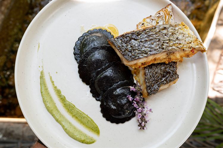 מוסר ים לצד רביולי שחור (צילום: וואלה! מזל טוב)