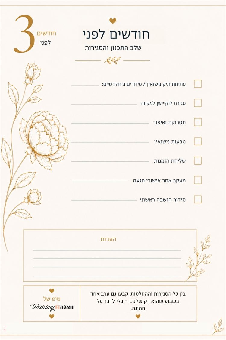 הלו"ז המלא לחתונה: מה עושים 12, 6 ו-3 חודשים לפני הדי-דיי? 4